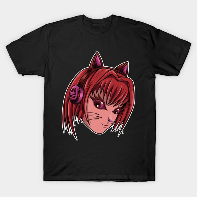 Cat girl listen music T-Shirt by JagatKreasi